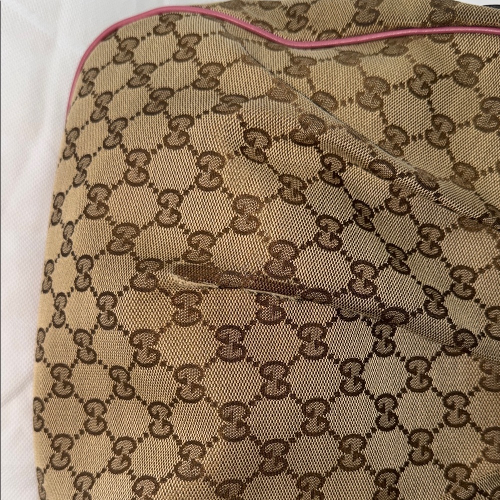 Gucci Brown Monogram Shoulder Bag with Pink Trim - Picture 11 of 16